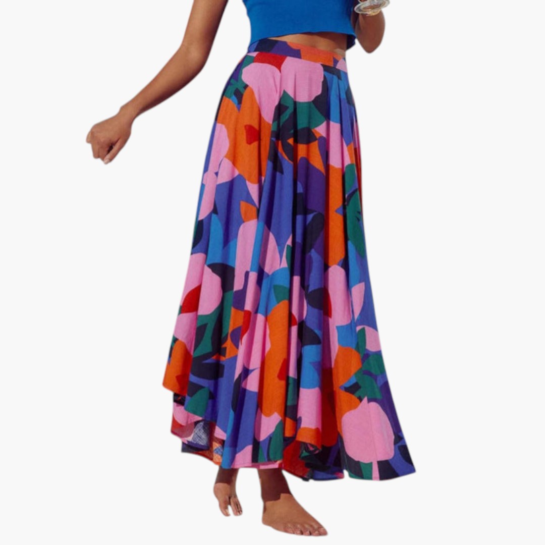 Gonna Maxi Donna con Vita Elastica e Stampa sulla Superficie