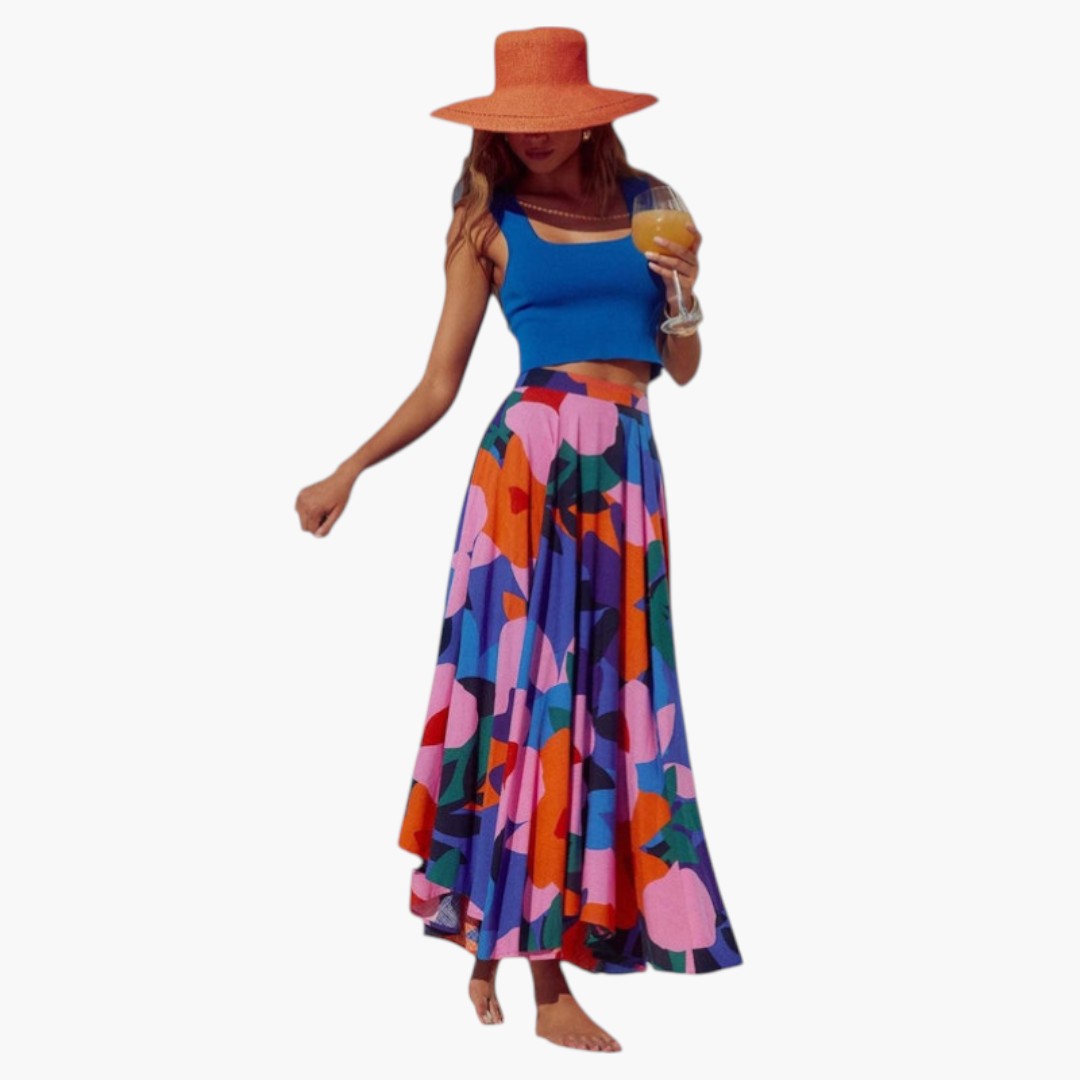 Gonna Maxi Donna con Vita Elastica e Stampa sulla Superficie