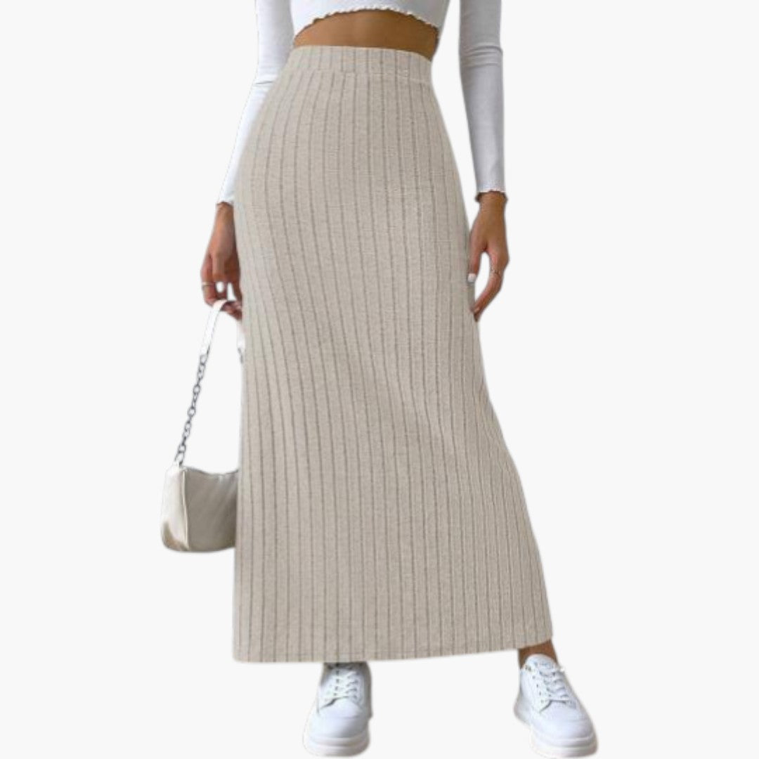 Gonna lunga da donna con trama a coste e spacco laterale