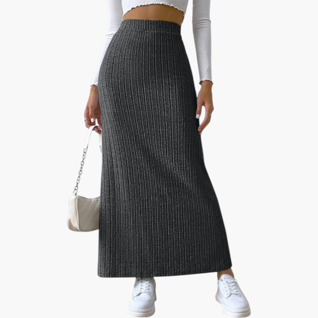 Gonna lunga da donna con trama a coste e spacco laterale
