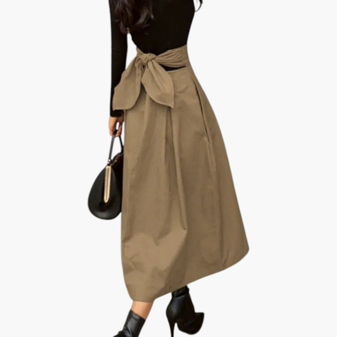 Jupe Midi Femme avec Plis et Nœud au Dos