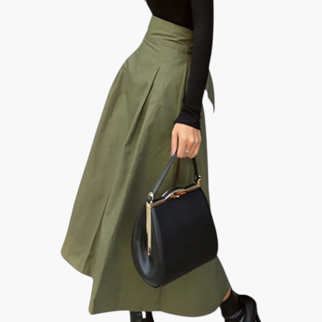 Jupe Midi Femme avec Plis et Nœud au Dos