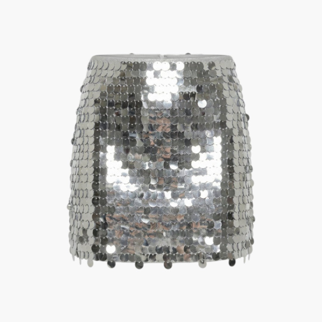 Women's Mini Skirt with High Waist and Sequin Surface