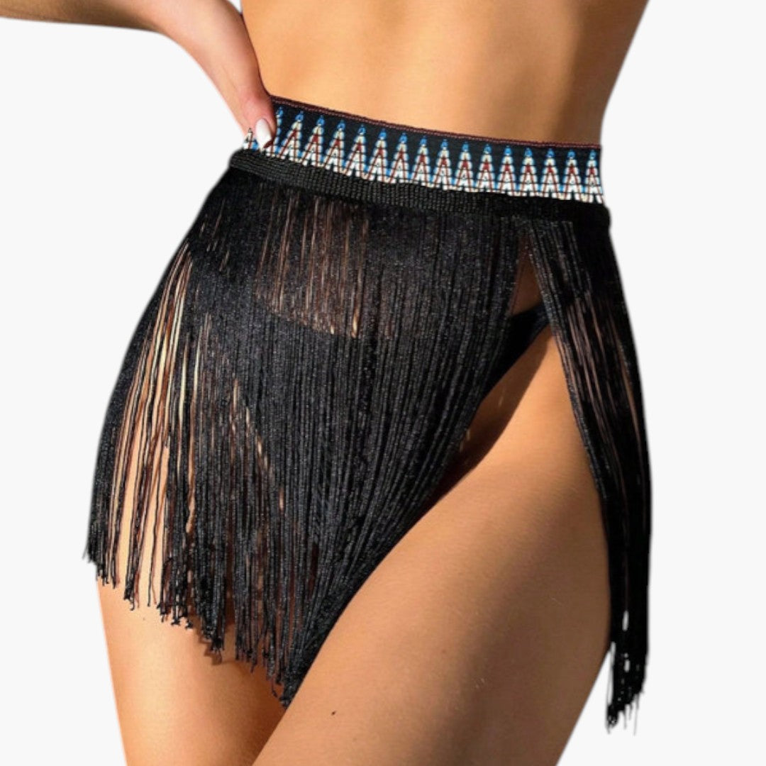 Women's bikini skirt with fringes and elastic waistband