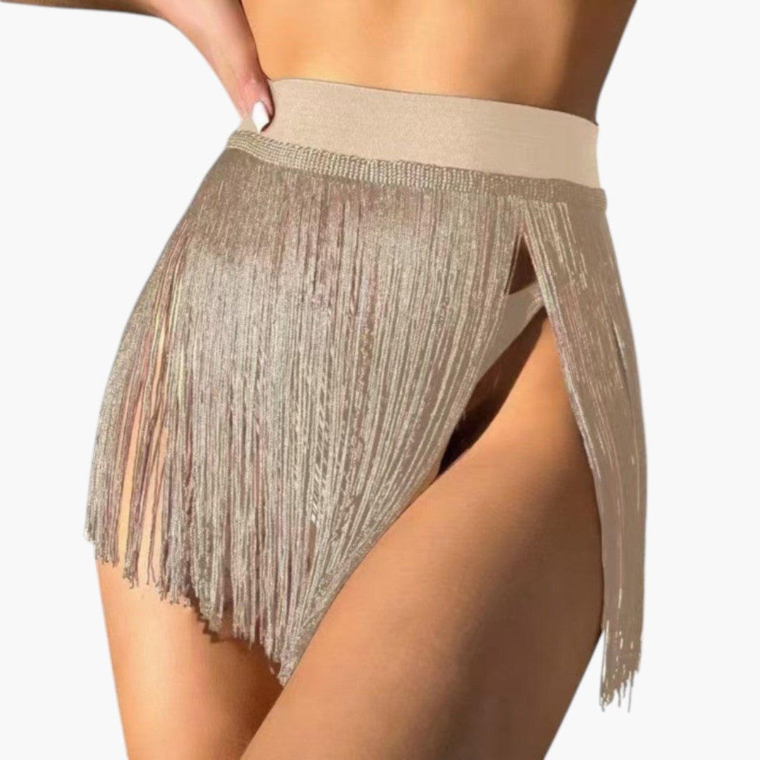 Women's bikini skirt with fringes and elastic waistband