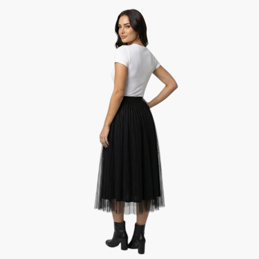 Gonna midi donna a sovrapposizione trasparente con vita elastica
