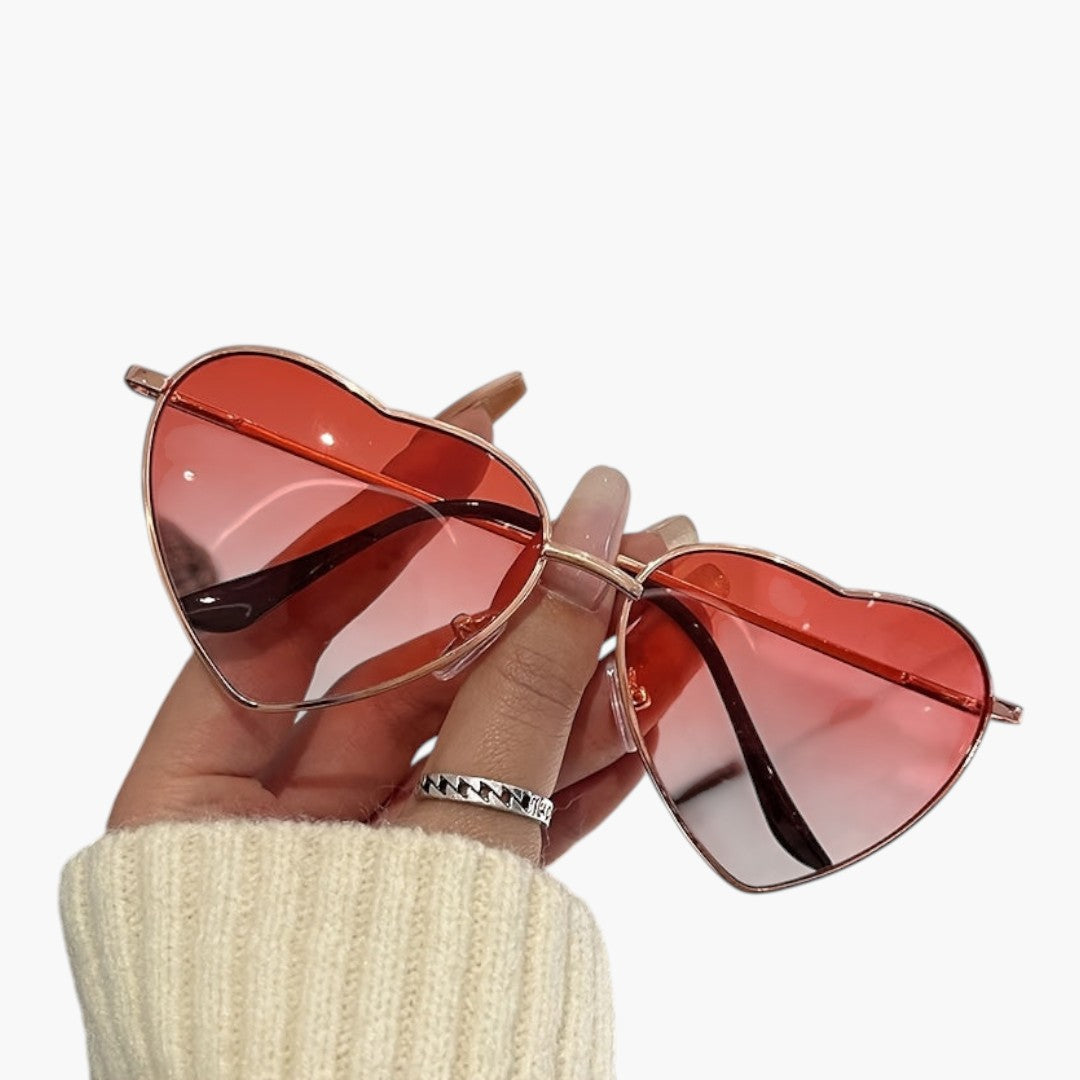 Lunettes de Soleil Femme Cœur a Verres Décoratifs et Monture Métallique