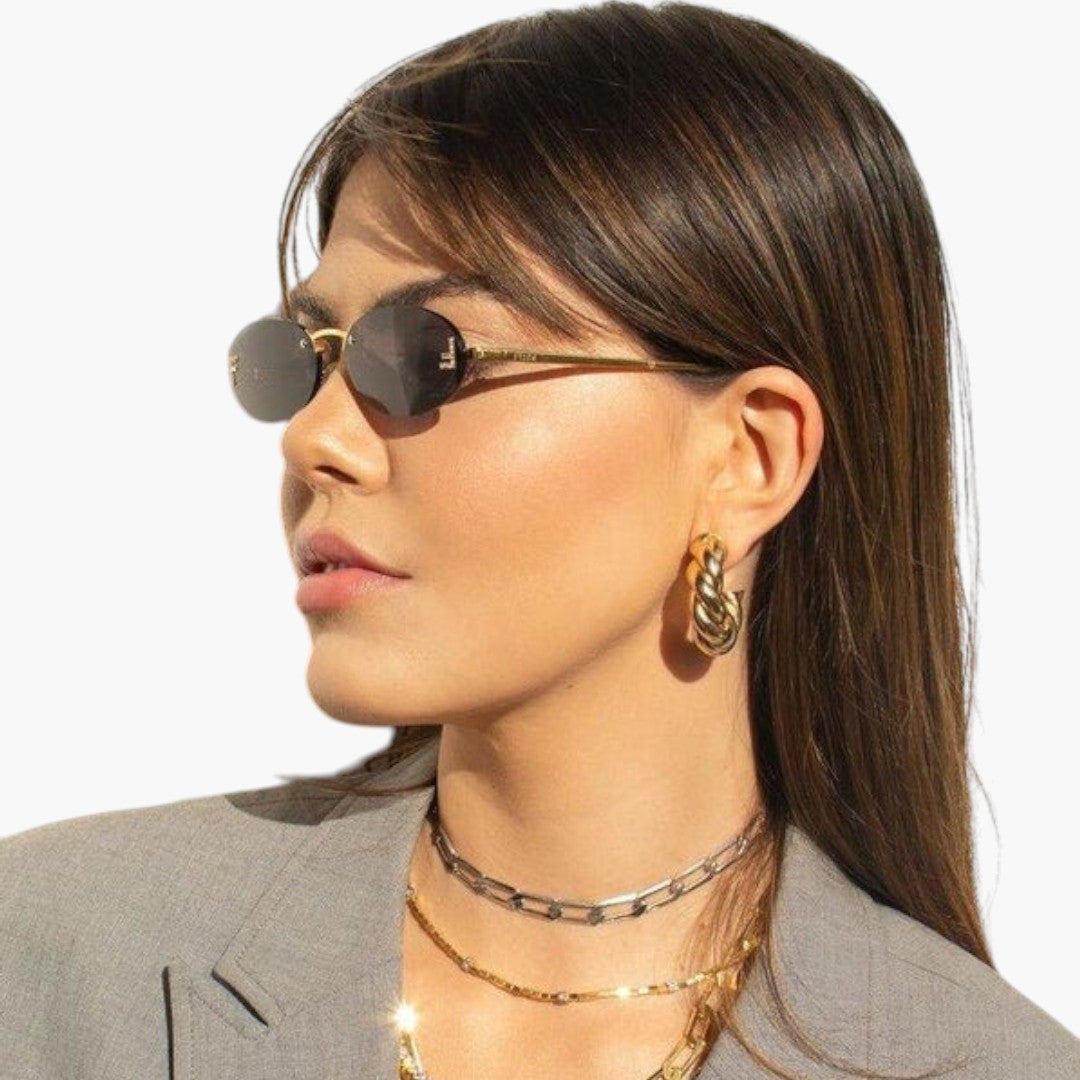 Women's Sunglasses with Oval Lenses and Rimless Frame