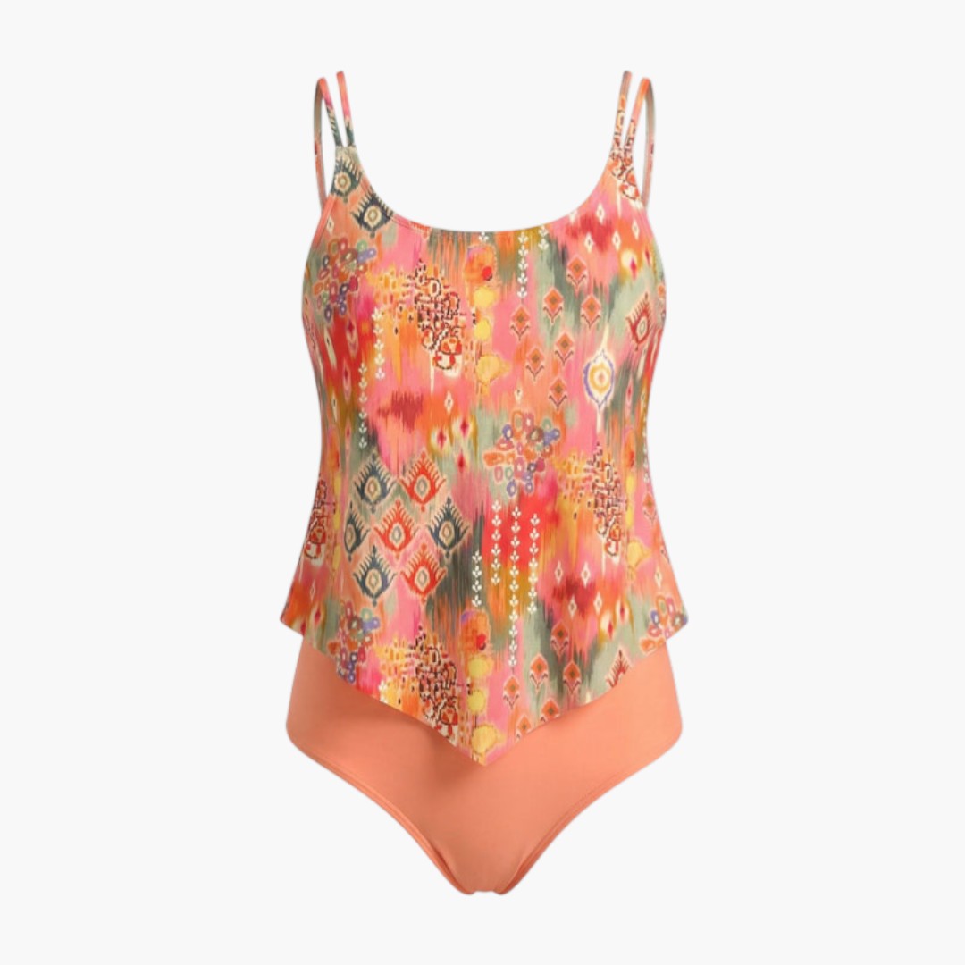 Women's tankini swimsuit with thin straps and cutouts