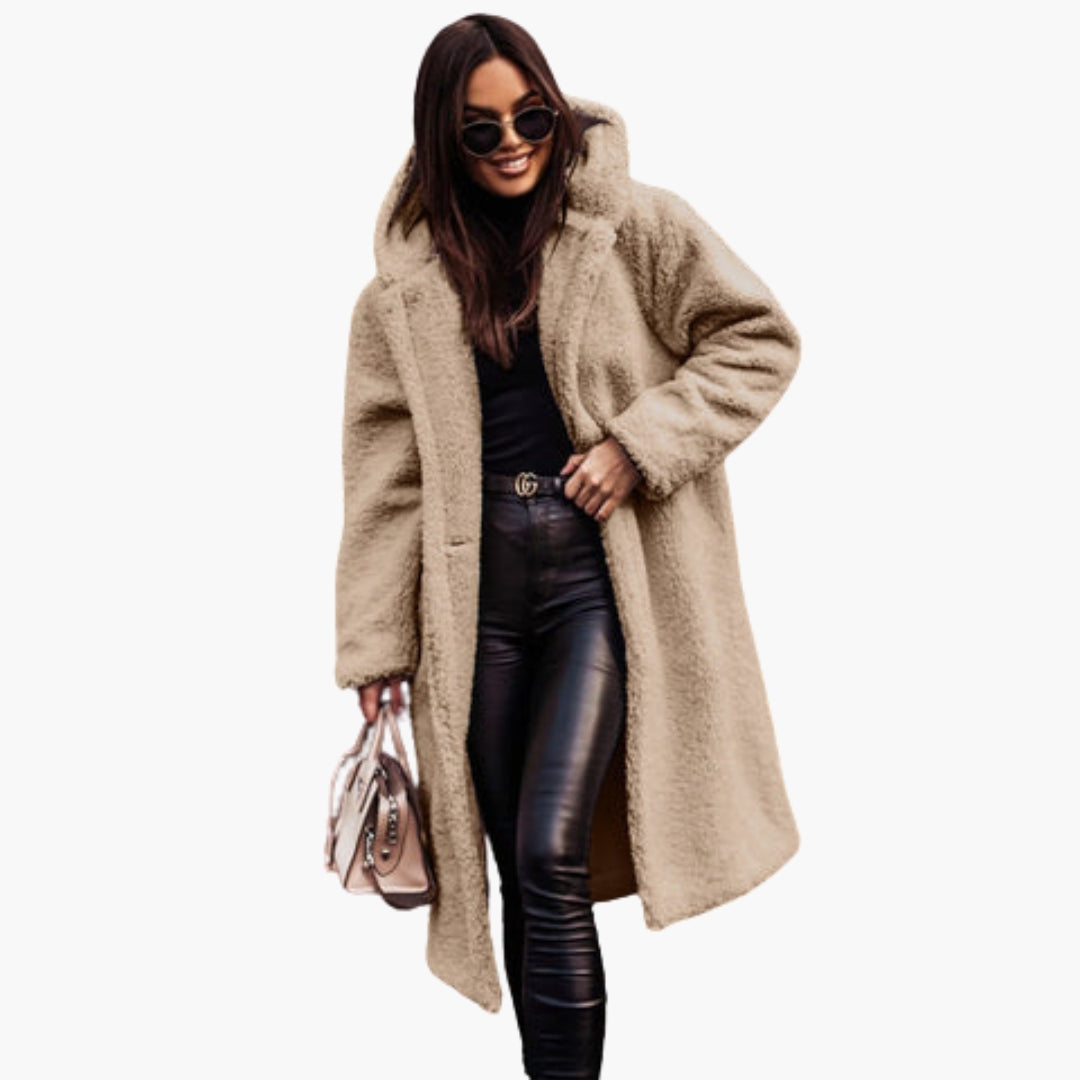 Manteau Long Femme Style Teddy avec Capuche