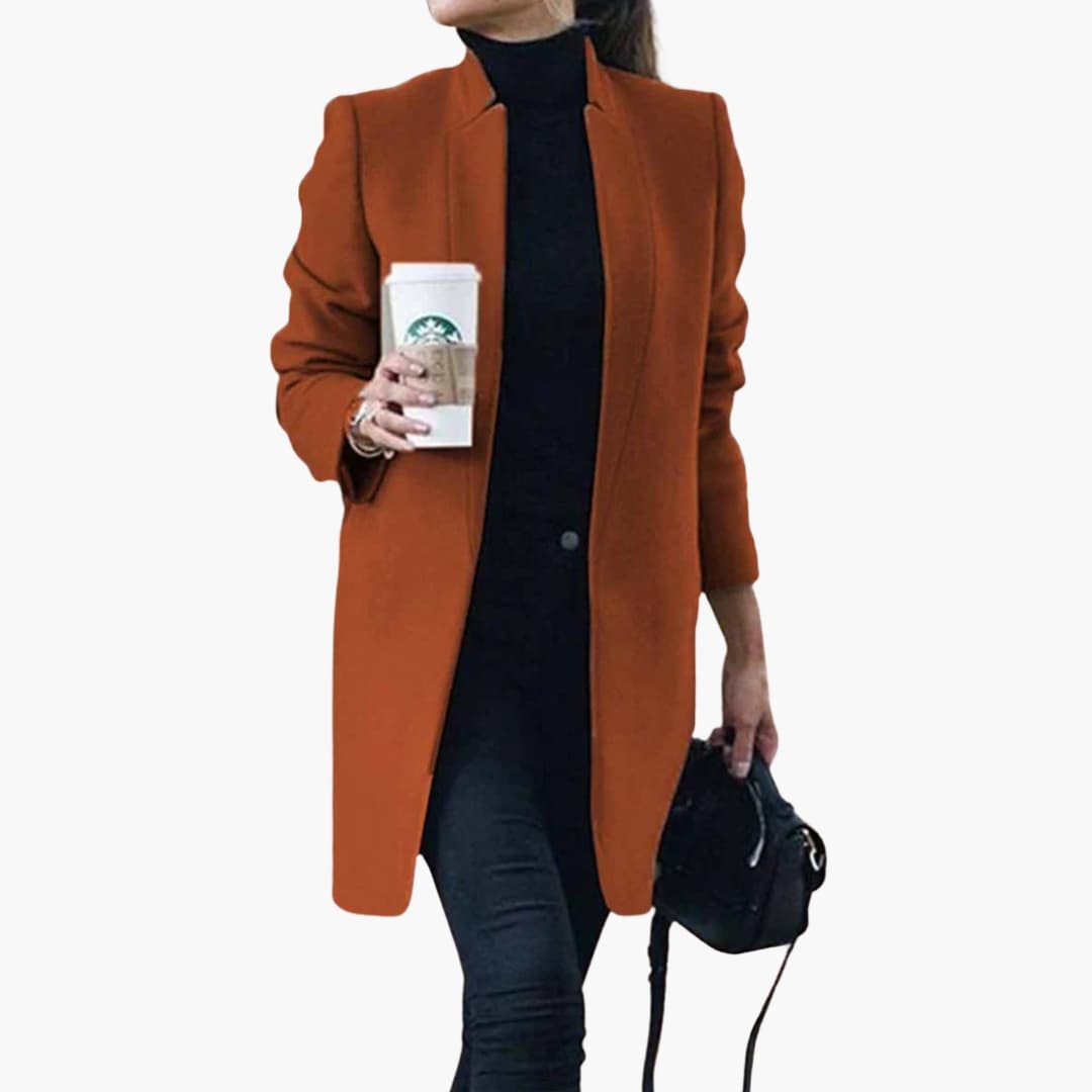 Abrigo mujer largo corte slim con abertura frontal