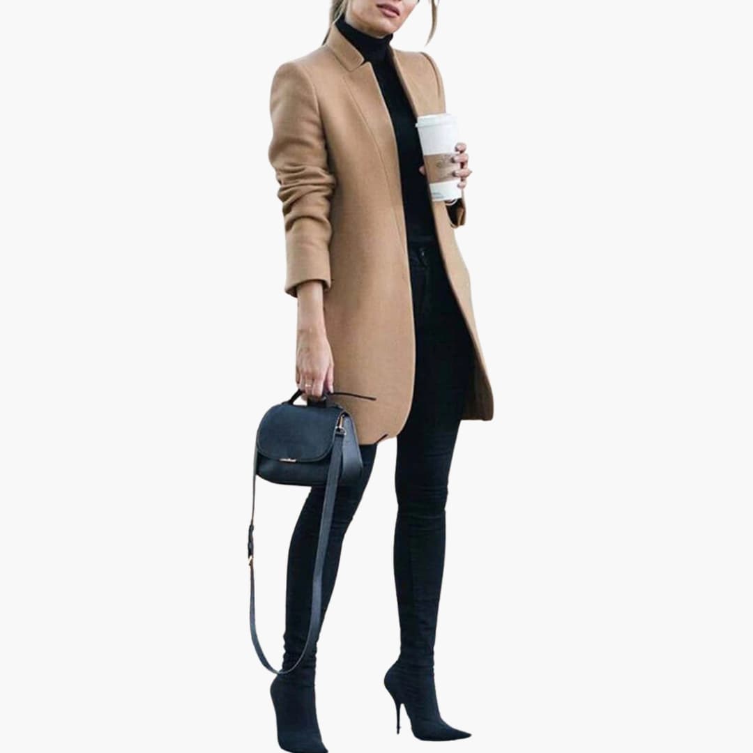 Abrigo mujer largo corte slim con abertura frontal