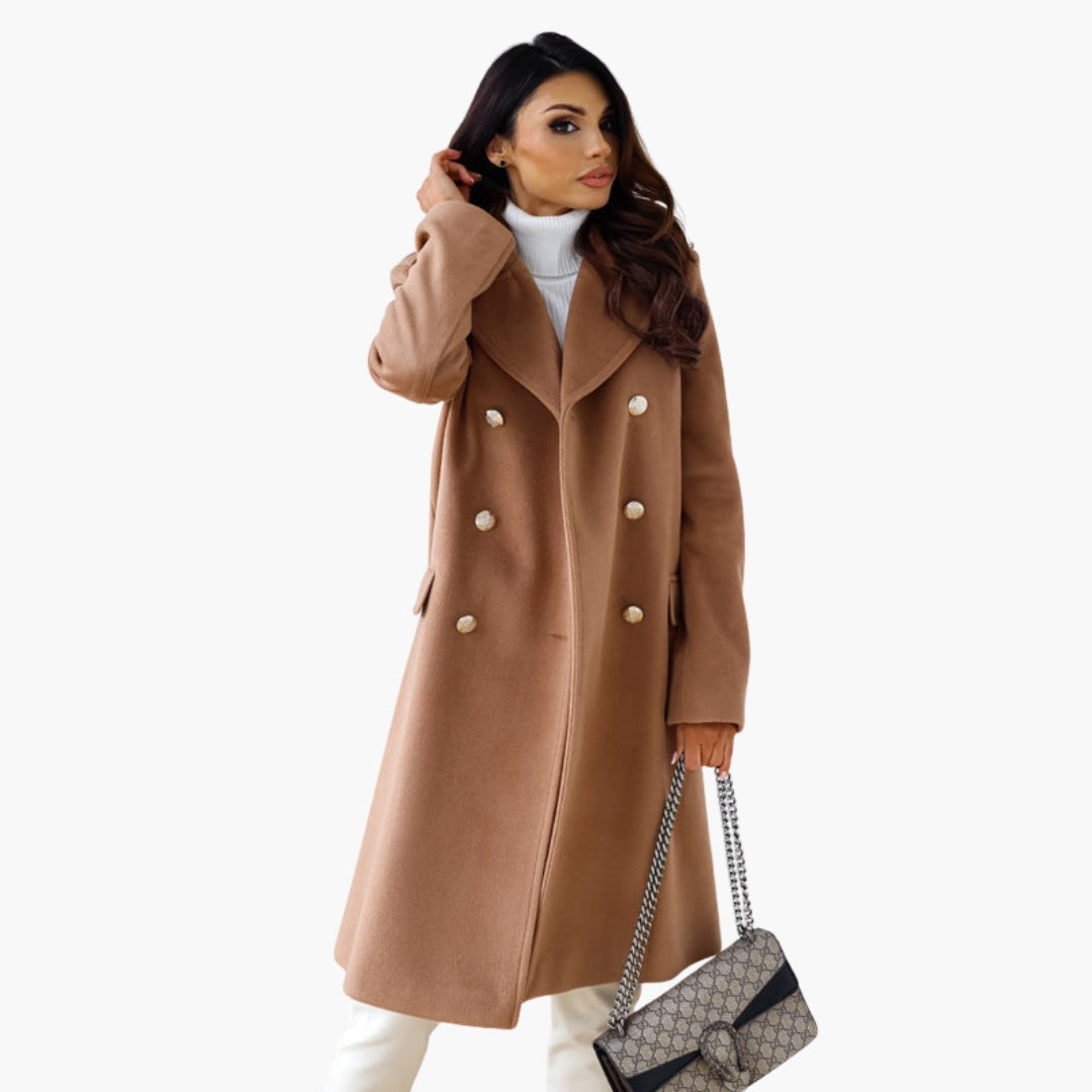Manteau long femme à boutons et col à revers