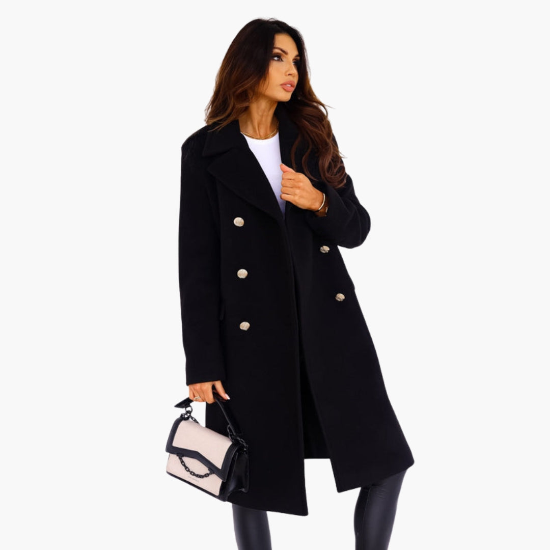 Manteau long femme à boutons et col à revers