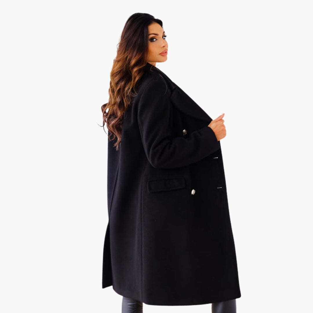 Long women's coat with crossed front