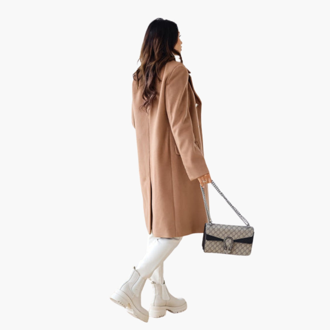 Long women's coat with crossed front