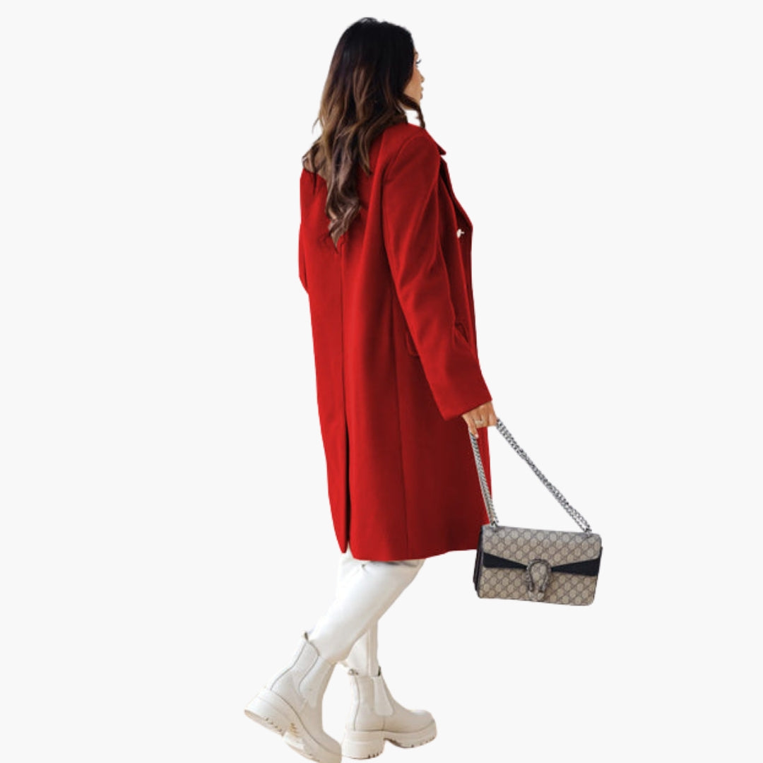 Long women's coat with crossed front
