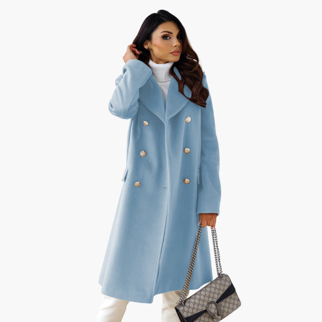 Long women's coat with crossed front