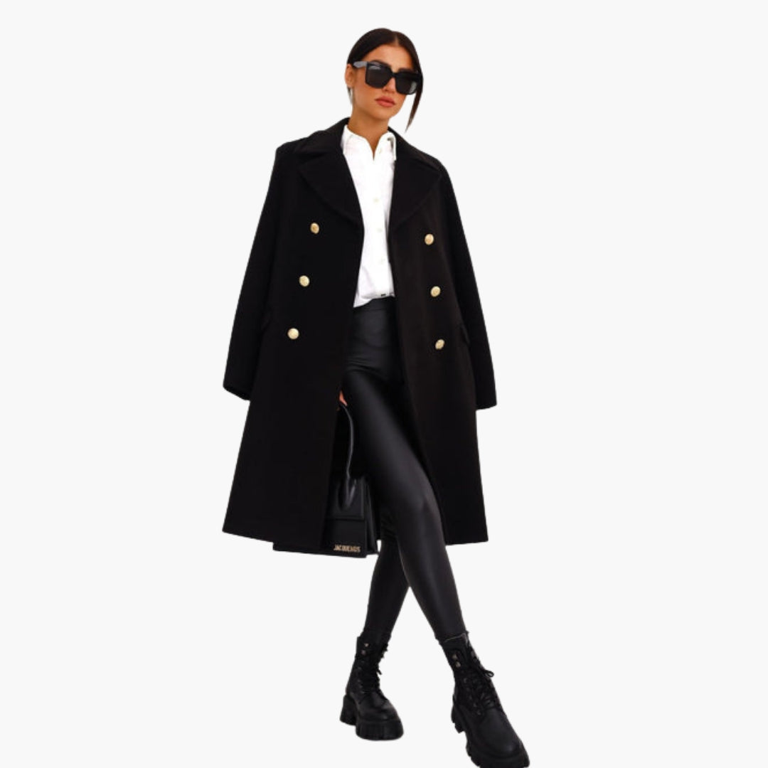 Long women's coat with crossed front