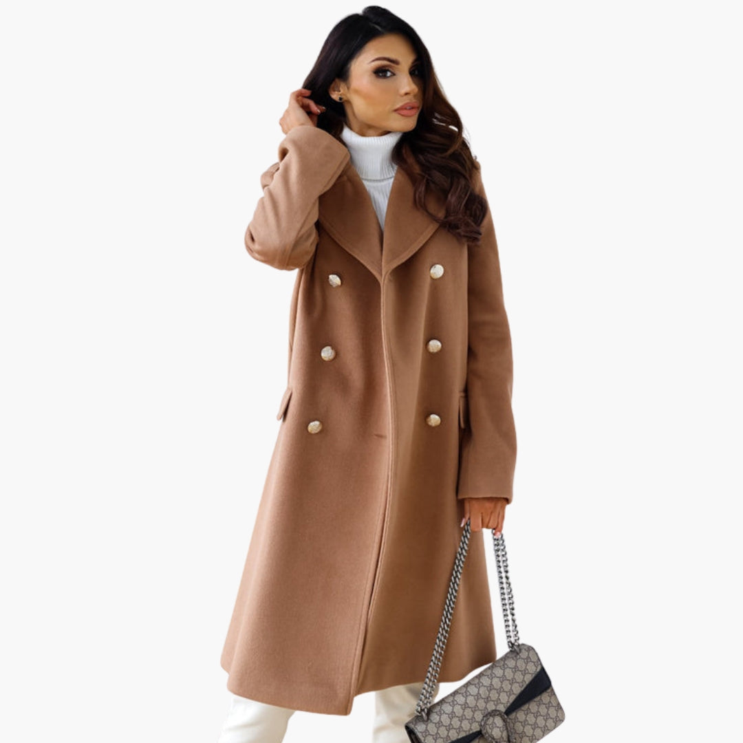 Long women's coat with crossed front