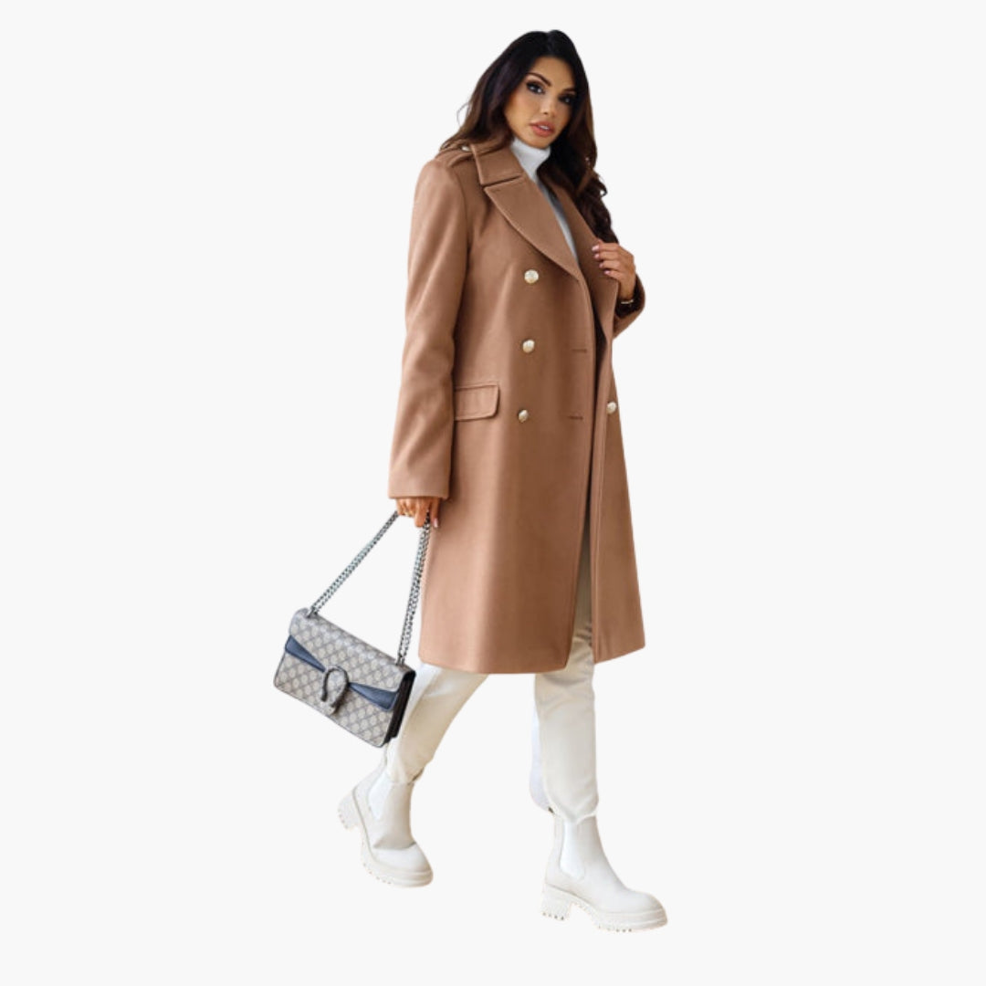 Long women's coat with crossed front