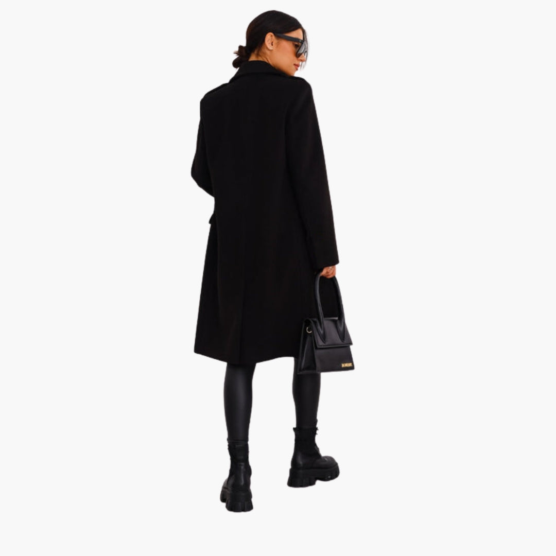 Long women's coat with crossed front