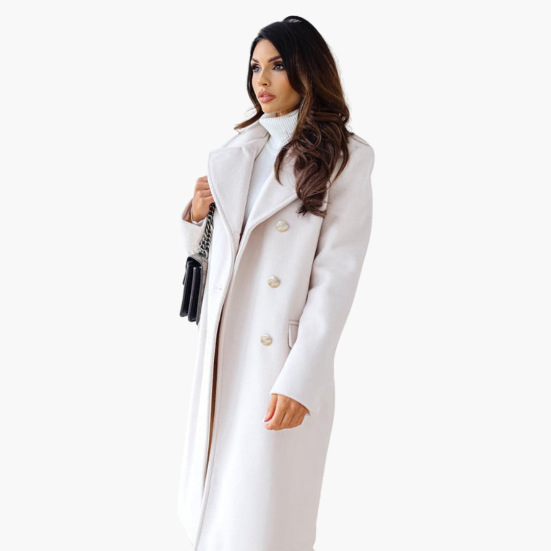 Long women's coat with crossed front