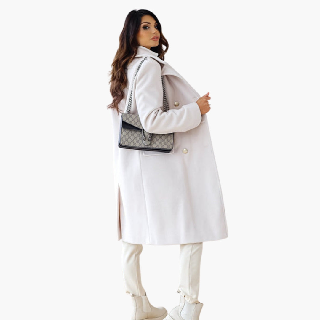 Long women's coat with crossed front