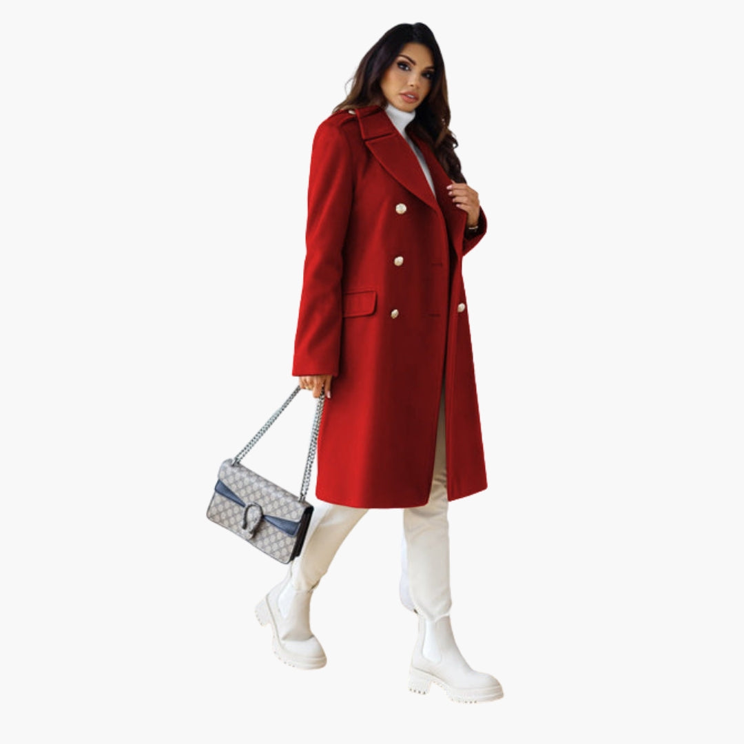 Long women's coat with crossed front