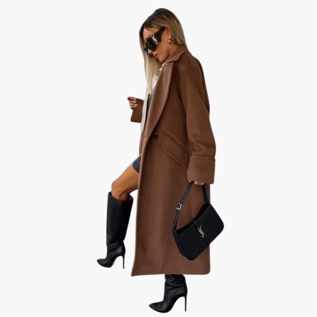 Long coat for women with lapel collar and button closure
