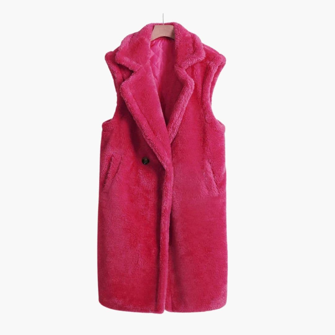 Manteau long sans manches femme avec col à revers