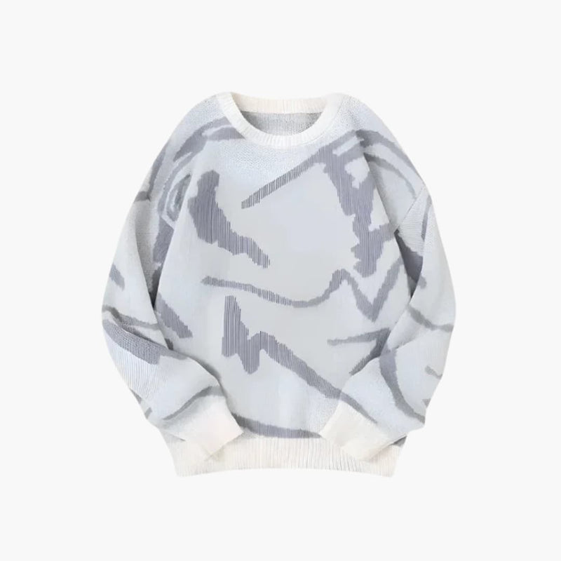 Pull homme avec imprimé abstrait et finitions côtelées