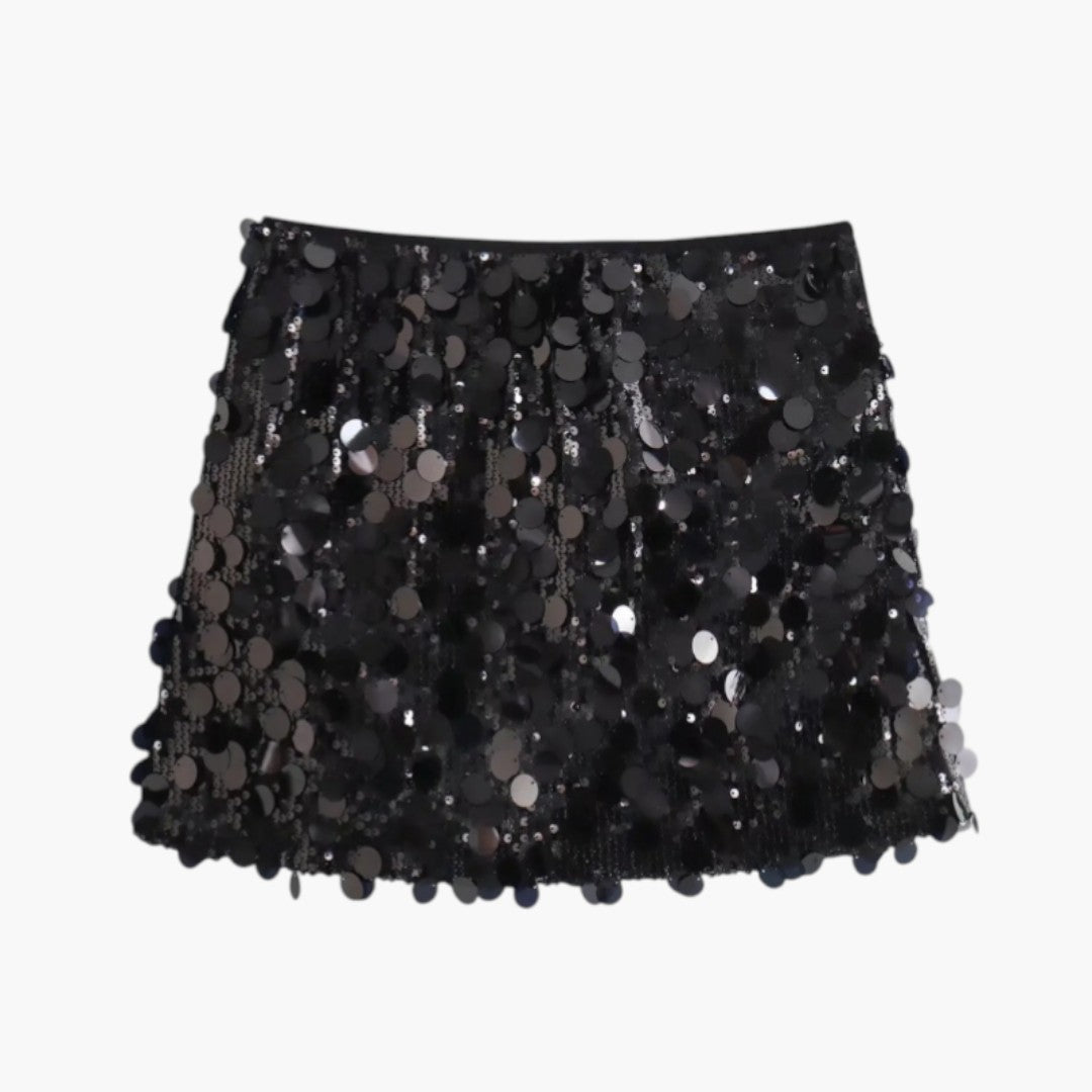 Mini jupe femme avec surface à sequins et taille à enfiler