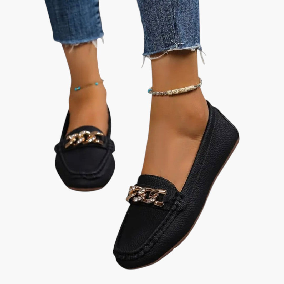 Mocassins Femme avec Chaîne Métallique et Texture Grainée