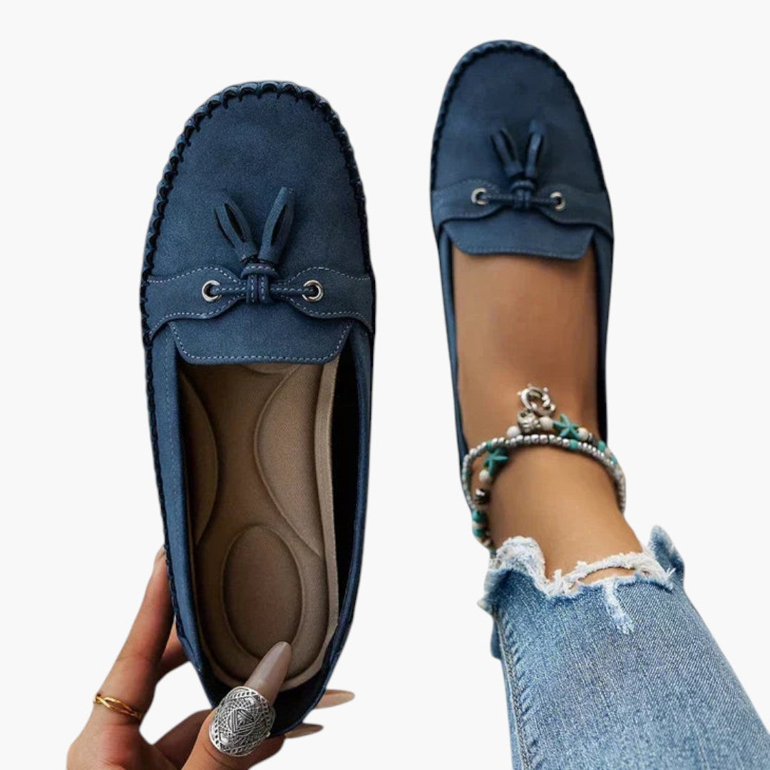 Damen Mokassins aus Wildleder mit Schleife und flacher Sohle