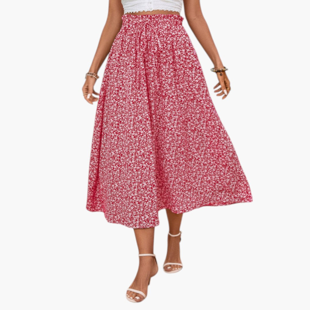 Jupe Midi Femme avec Taille Élastique et Surface Imprimée