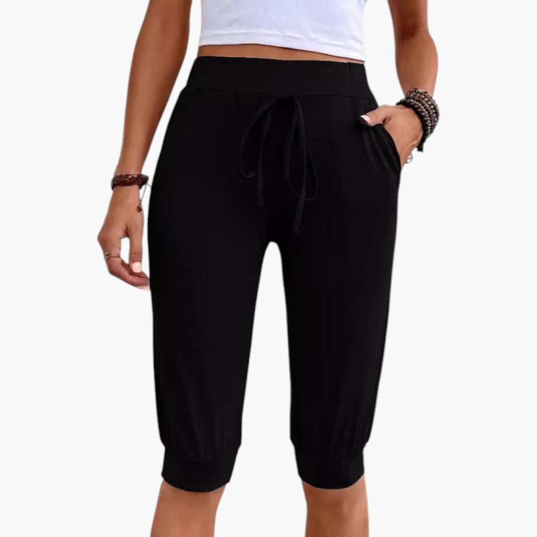 Pantalon Capri Femme avec Taille Élastique et Poches