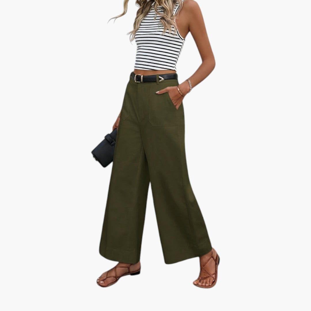 High-Waisted Women's Pants with Zipper Closure and Side Pockets