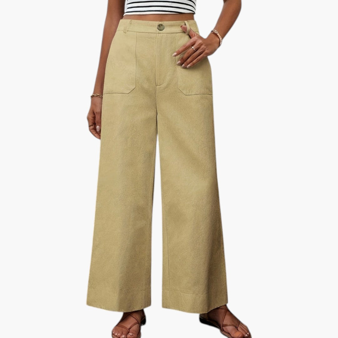 High-Waisted Women's Pants with Zipper Closure and Side Pockets