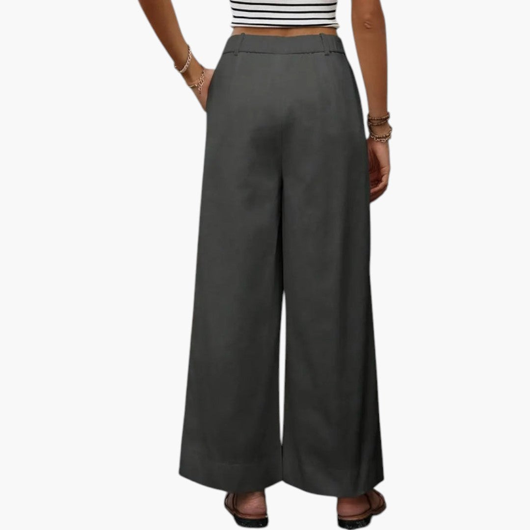 High-Waisted Women's Pants with Zipper Closure and Side Pockets
