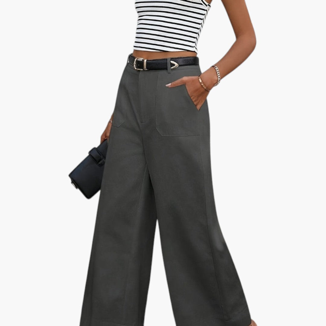 High-Waisted Women's Pants with Zipper Closure and Side Pockets