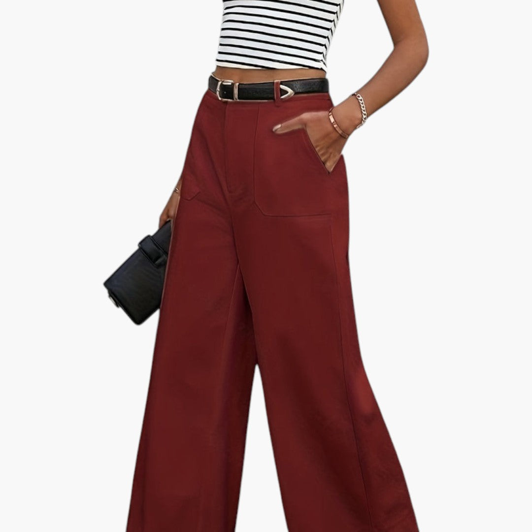 High-Waisted Women's Pants with Zipper Closure and Side Pockets