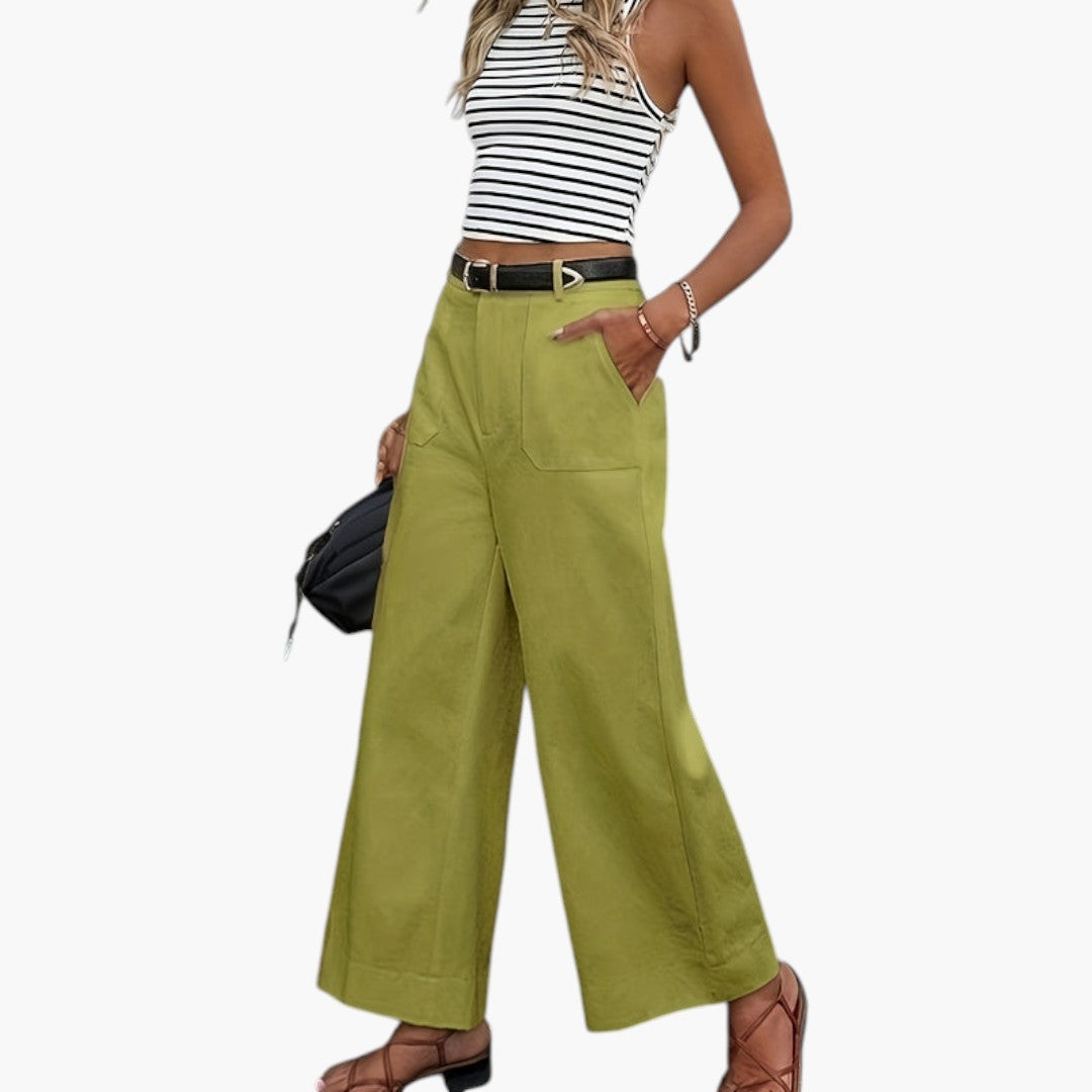 High-Waisted Women's Pants with Zipper Closure and Side Pockets