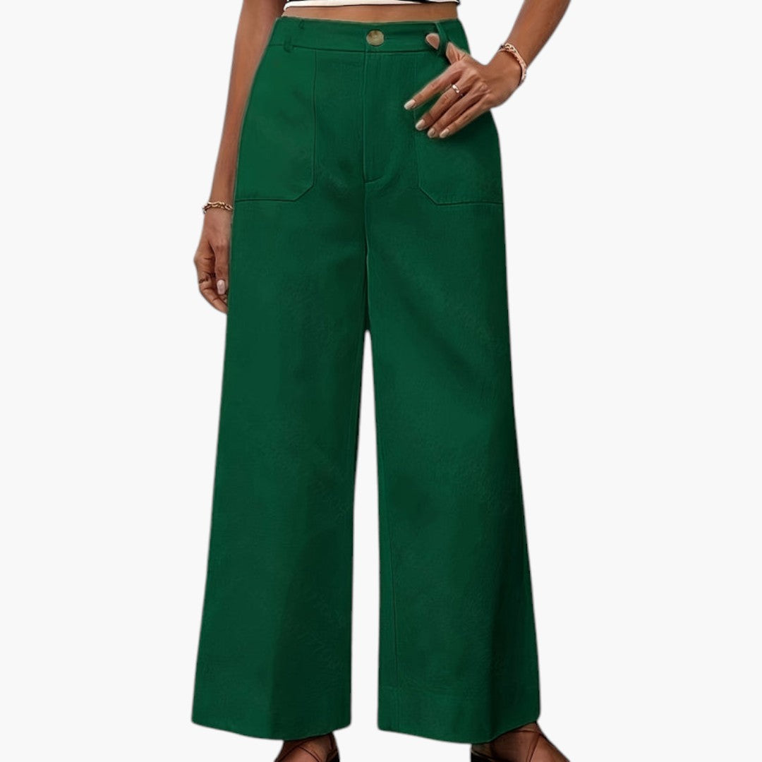 High-Waisted Women's Pants with Zipper Closure and Side Pockets