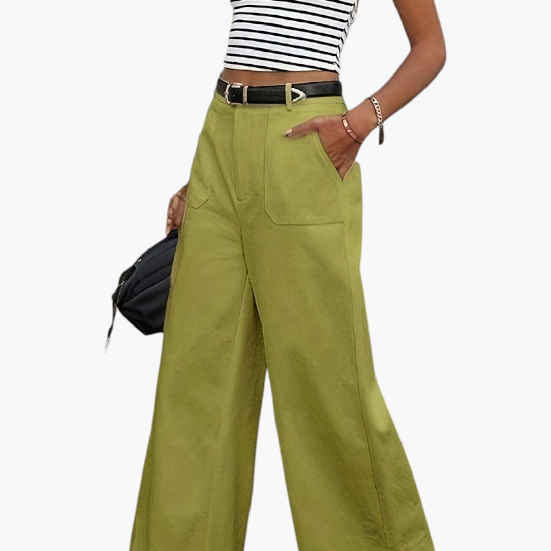 High-Waisted Women's Pants with Zipper Closure and Side Pockets