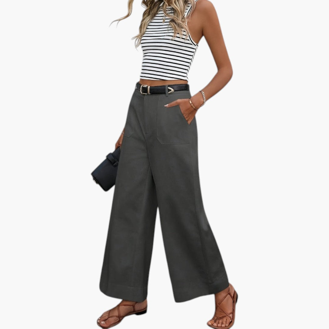 High-Waisted Women's Pants with Zipper Closure and Side Pockets