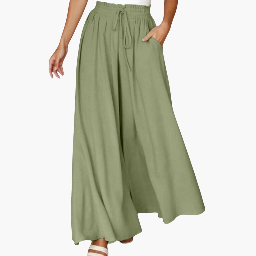 Pantalon Femme à Jambes Larges avec Taille à Cordon