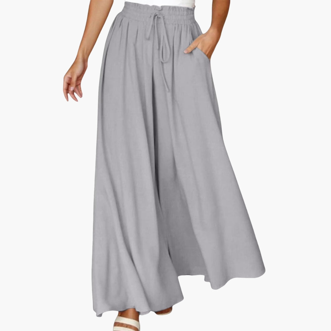 Pantalon Femme à Jambes Larges avec Taille à Cordon