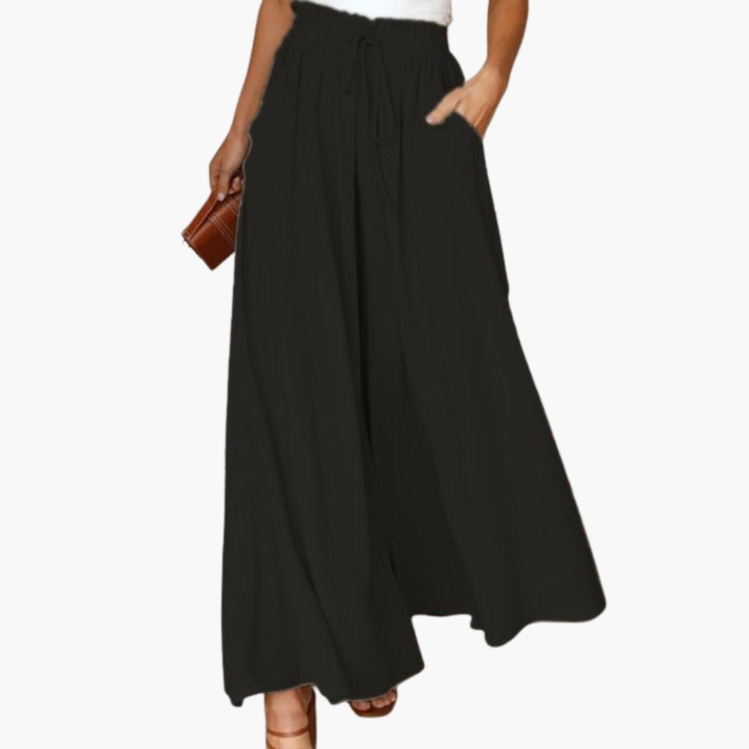 Pantalon Femme à Jambes Larges avec Taille à Cordon