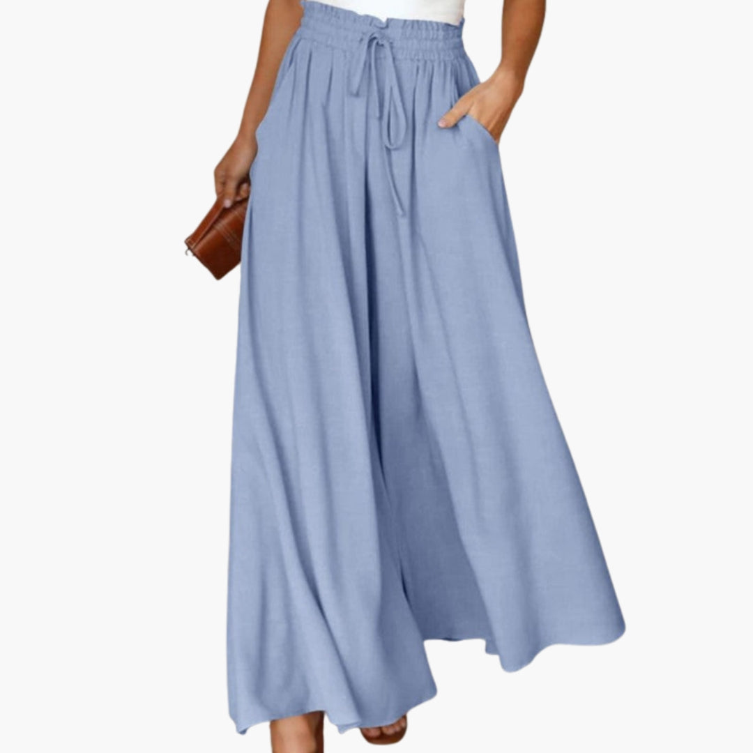 Pantalon Femme à Jambes Larges avec Taille à Cordon